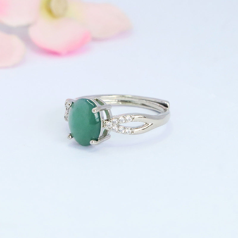 Blue Water Jadeite Double-Hoop 8*10 mm Ring
