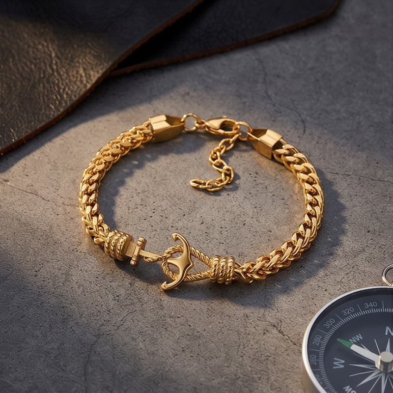 Punk Front & Back Chain Adjustable Bracelet Nautical Anchor Layered Keel Chain