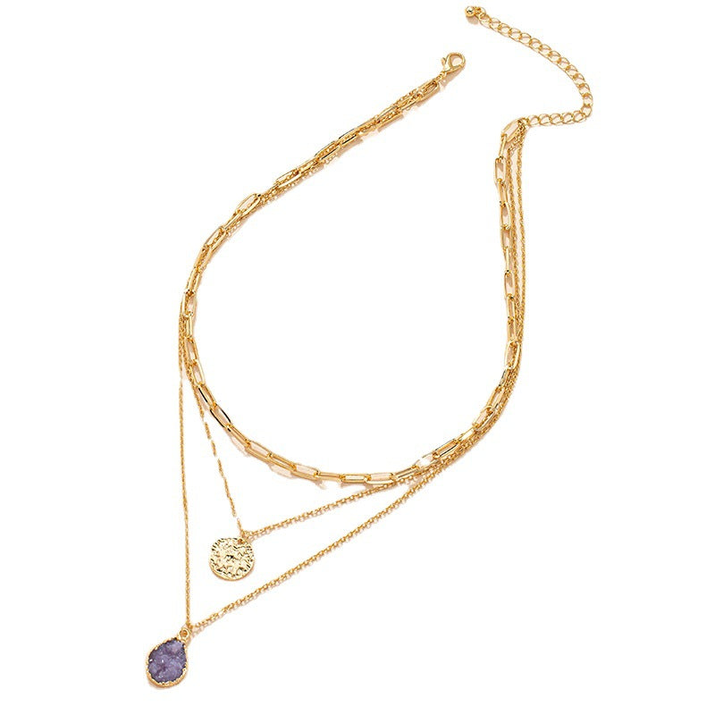 Glimmering Crystal Coin Pendant Necklace - European and American Chic Collarbone Chain