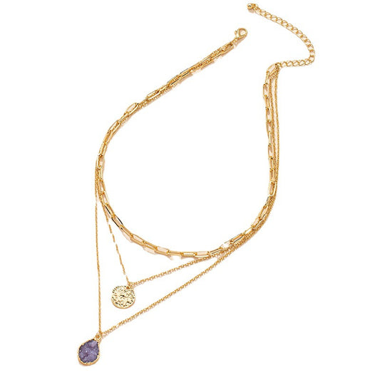 Glimmering Crystal Coin Pendant Necklace - European and American Chic Collarbone Chain