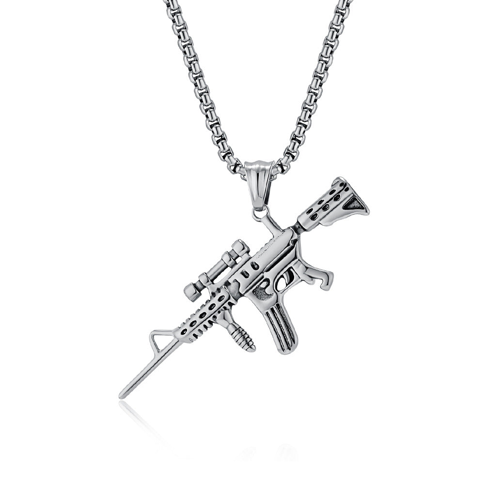 Planderful M416 Assault Rifle Pendant Necklace For Men Durable Steel Military Hip Hop Jewelry