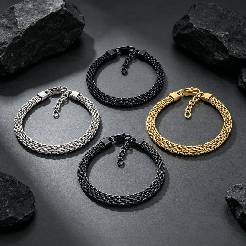 Mesh Chain Bracelet Cut Woven Chain Including Extension Chain Stainless Steel Unisex