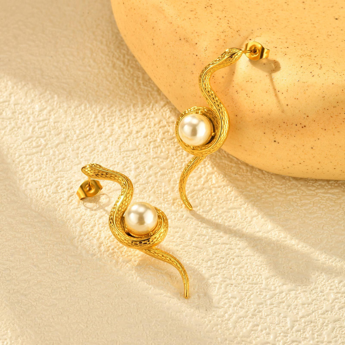 Gold-Tone Sculptural Pearl S-Curve Earrings