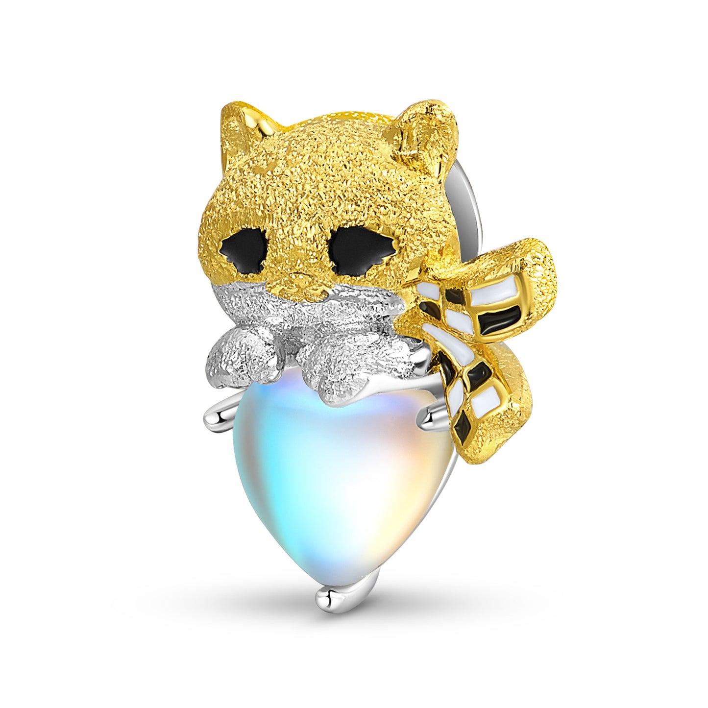 Planderful Everyday Genie Bracelet – Cute Animal Chessboard Scarf Cat Beaded S925 Silver Inlaid Moonstone Jewelry