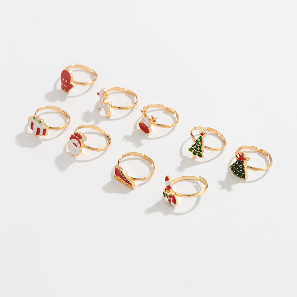 Planderful Vienna Verve Santa Elk Ring Set For Holiday Fashion Adjustable Statement Hand Jewelry Gift For Her