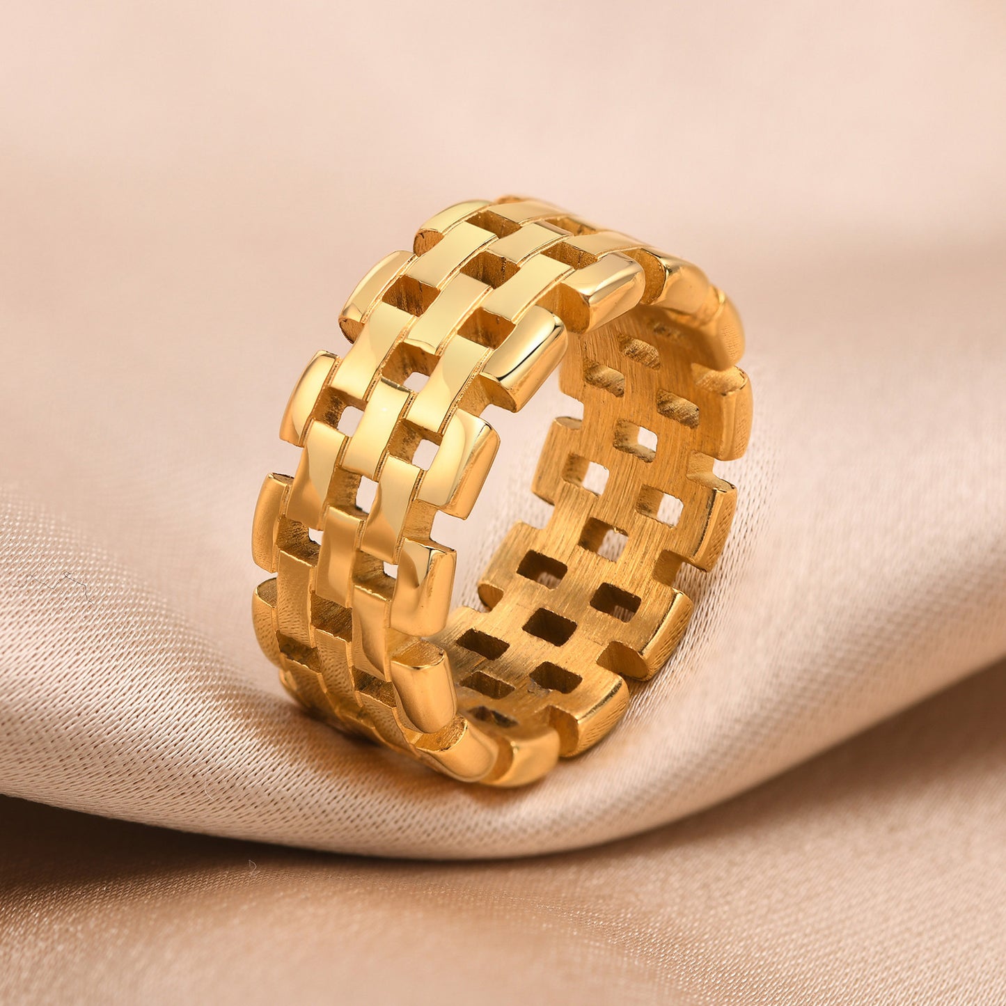 Stainless Steel Strap Ring Gold Women Personalized Fashion Jewelry