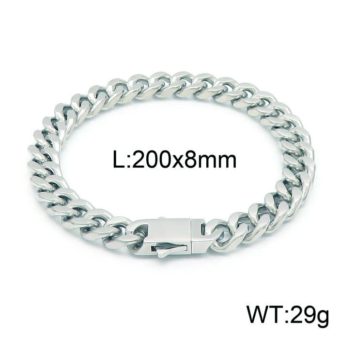 Stainless Steel Cuban Chain Bracelet, Rock Street Men's Vacuum Plated Four-Sided Grinding Square Necklace