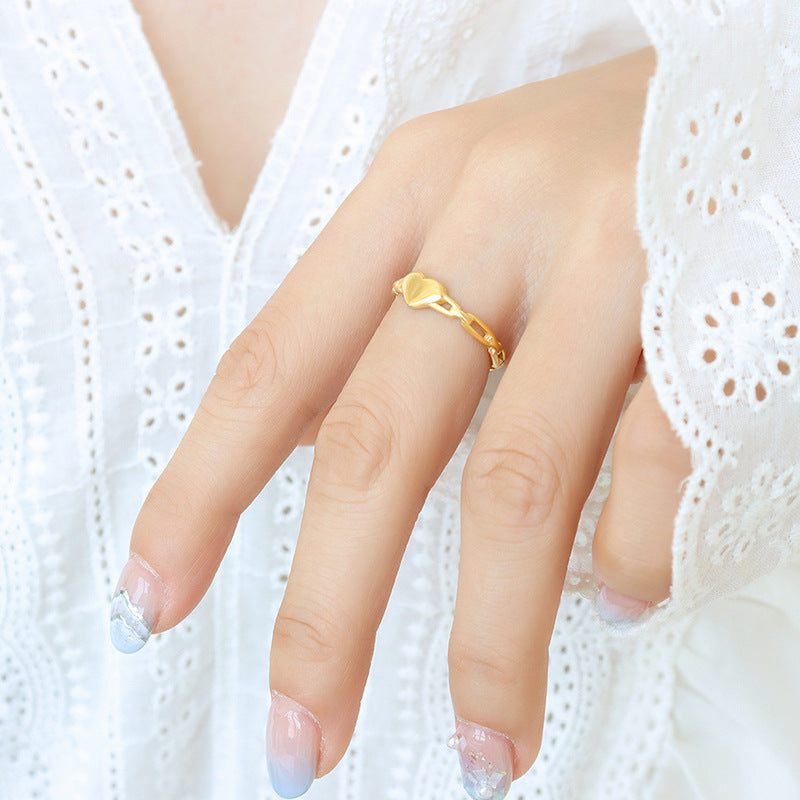 Golden Hollow Geometric Love Ring - Titanium Steel Jewelry
