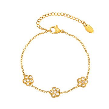 Girls niche design ins wind stainless steel zircon flower bracelet, titanium steel jewelry