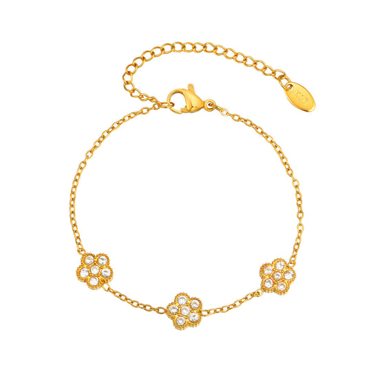 Girls Design Stainless Steel Zircon Flower Bracelet – Titanium Steel