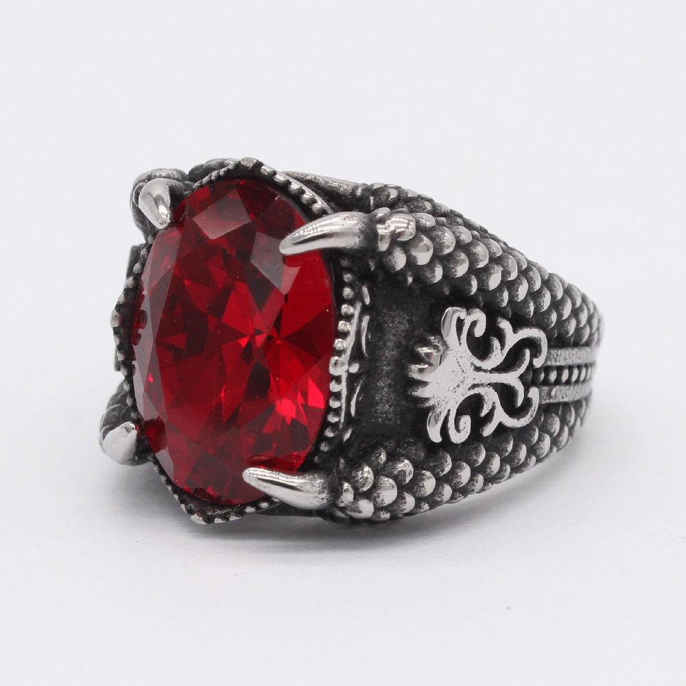 Planderful Dragon Claw Ring Titanium Steel Red Stone Unisex Jewelry for Men and Women, Bold Statement