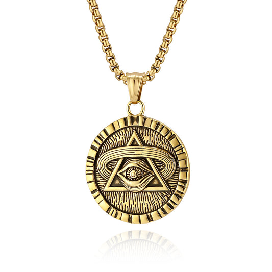 Planderful Eye of Horus Necklace Geometric Round Pendant Steel Retro European American Style Gift For Her