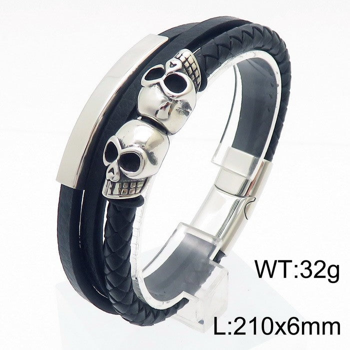 Planderful Mens Stainless Steel Skull Buckle Bracelet