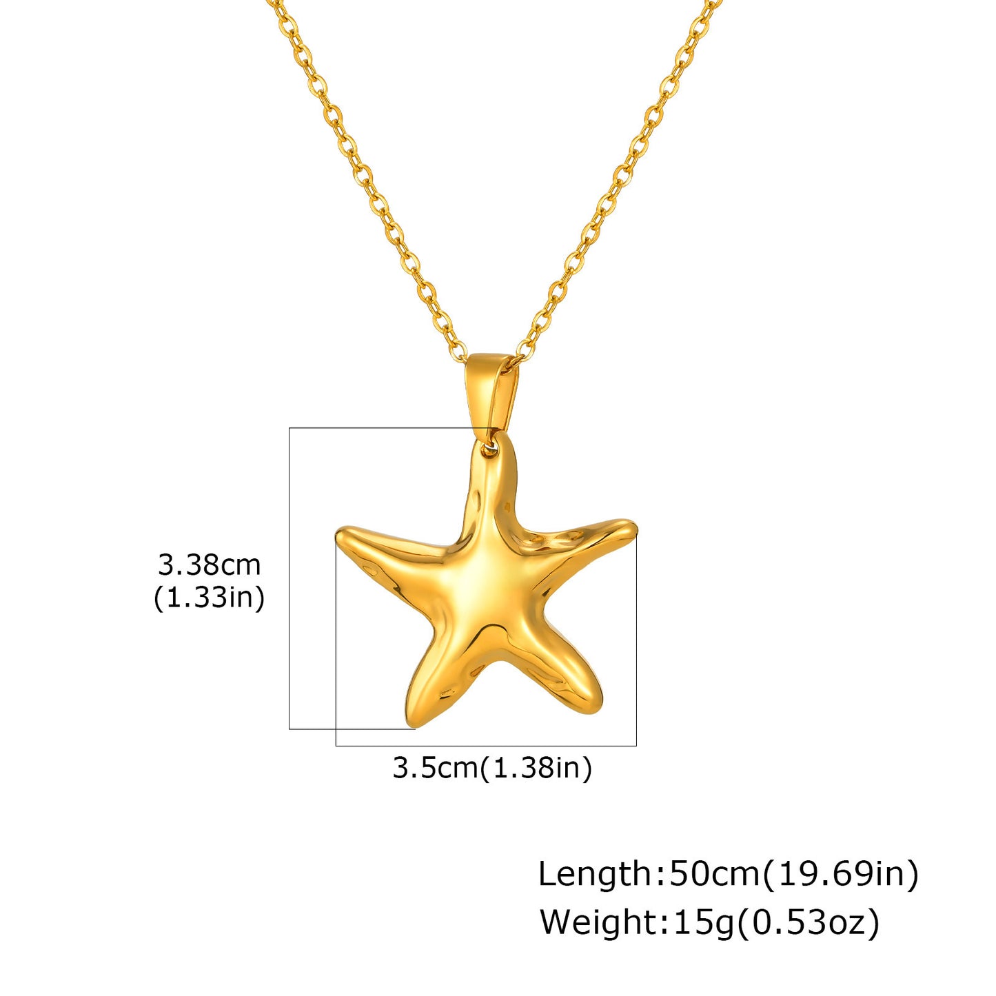 Ocean Wind Stainless Steel Gold Plated Starfish Pendant Necklace Seaside Holiday