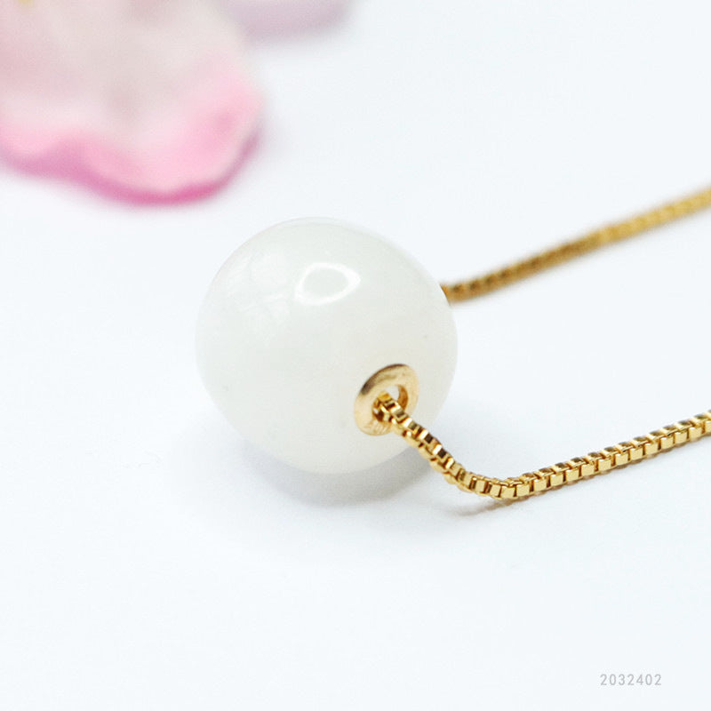 Plated Gold-Set Hetian Jade Vintage Bead Pendant — No Chain