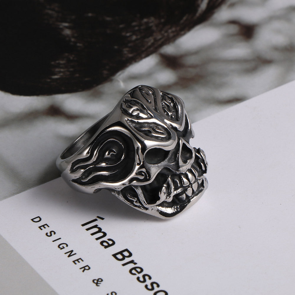 Titanium Steel Skull Ring for Men - Fashionable Ghost Face Design