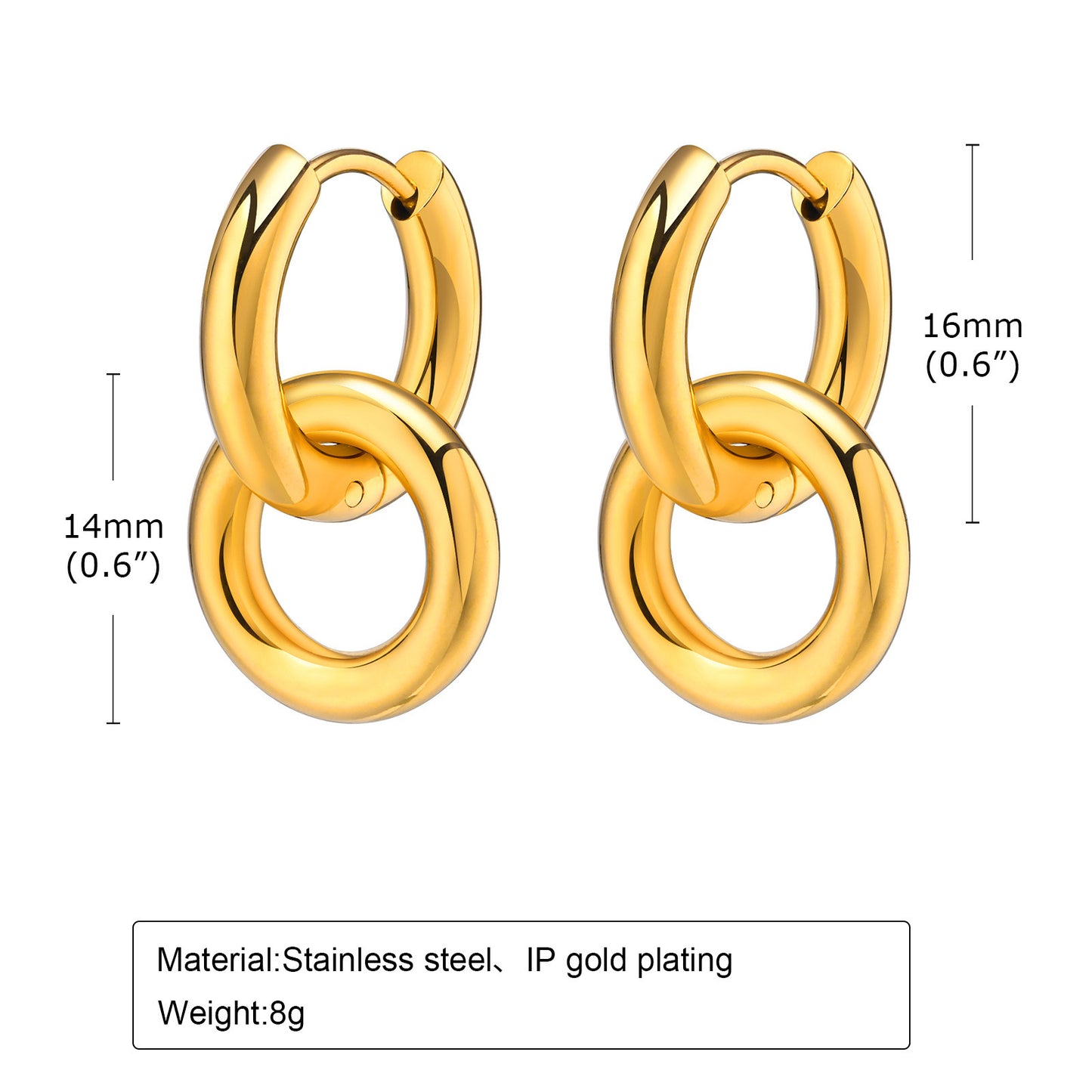 Cross-Border Accessories Stainless Steel Double-Ring Earrings