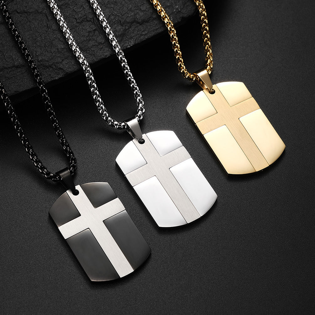 European and American Style Stainless Steel Cross Army Necklace