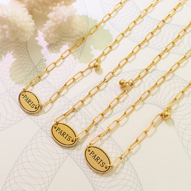 Trendy Titanium Steel Letter Pendant Necklace - Geometric Style Jewelry for Women