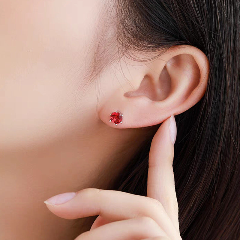 Garnet Six-Prong 925 Silver Stud Earrings