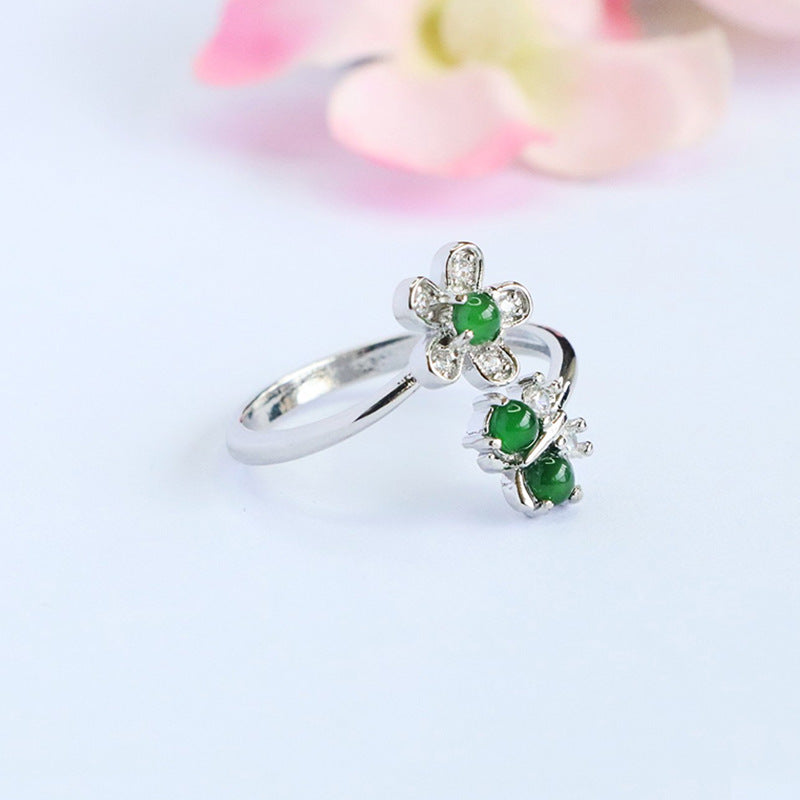 Green Jadeite Butterfly & Floral Ring