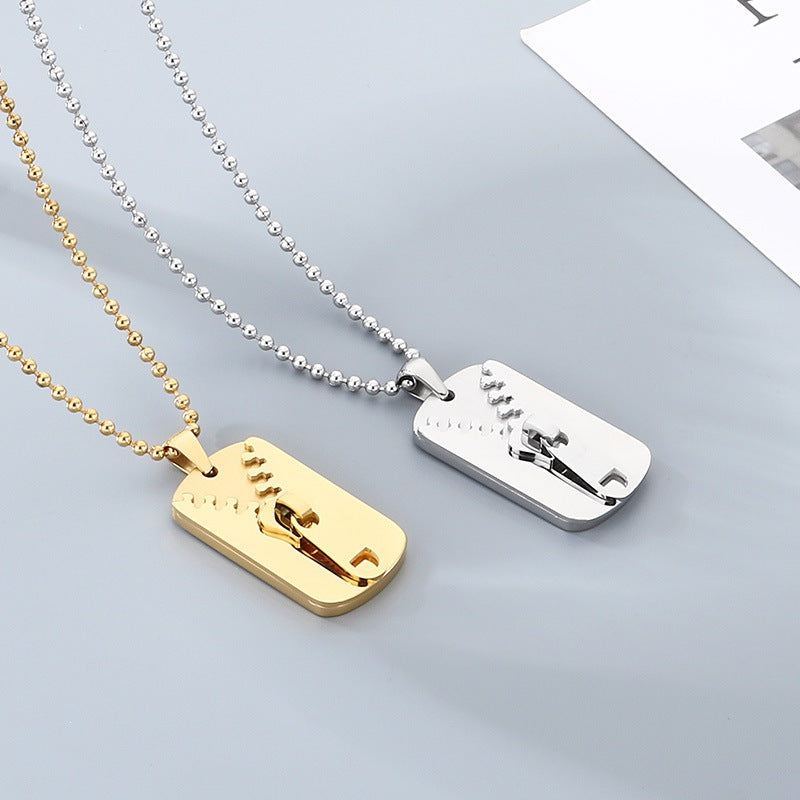 Simple Design Three-Dimensional Zipper, Military Brand Titanium Steel Necklace, Men's And Women'S Couples'