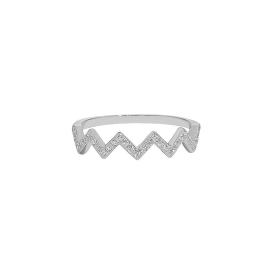 V Shaped Wave Zircon Sterling Silver Ring