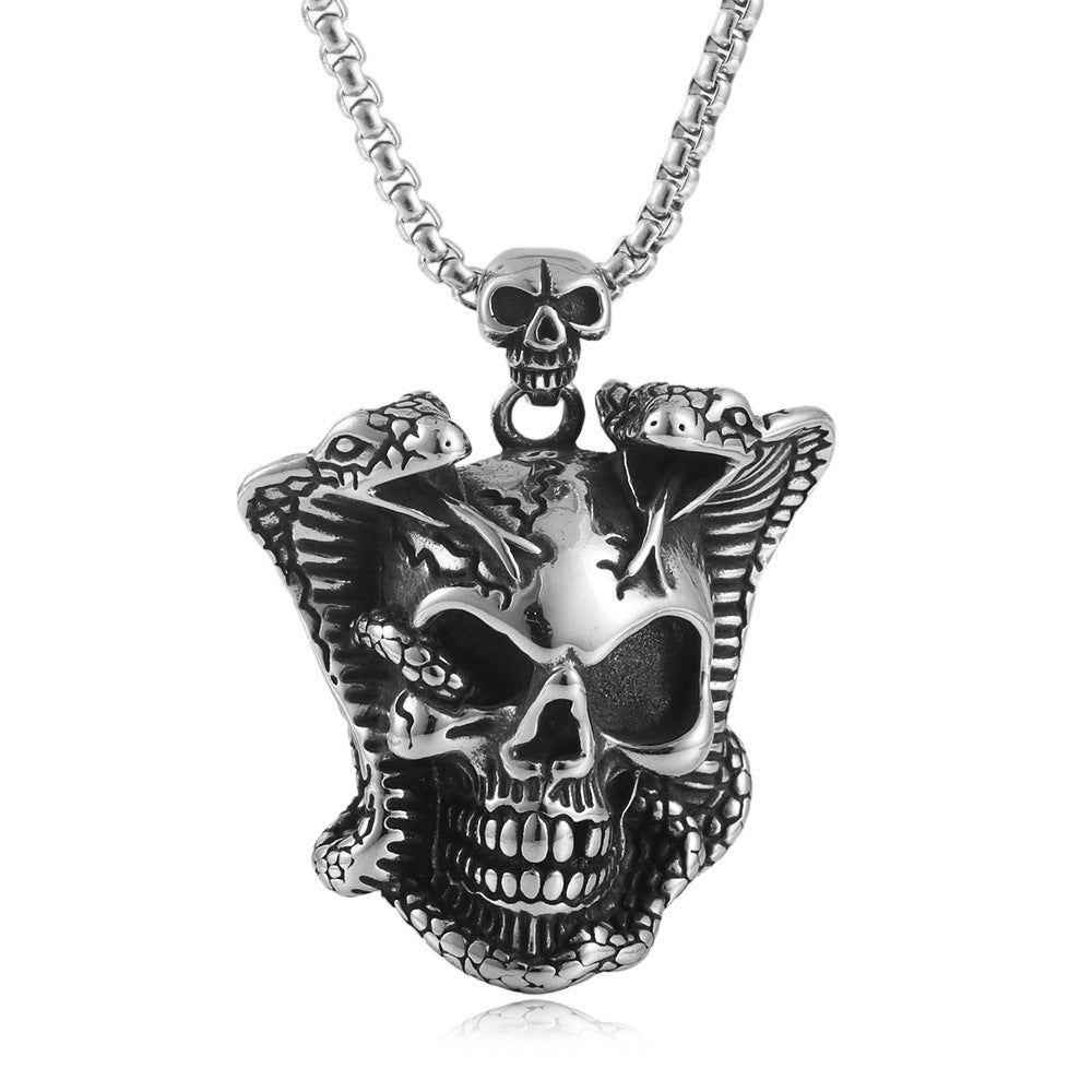 European And American Stainless Steel Skull Pendant Cobra Necklace