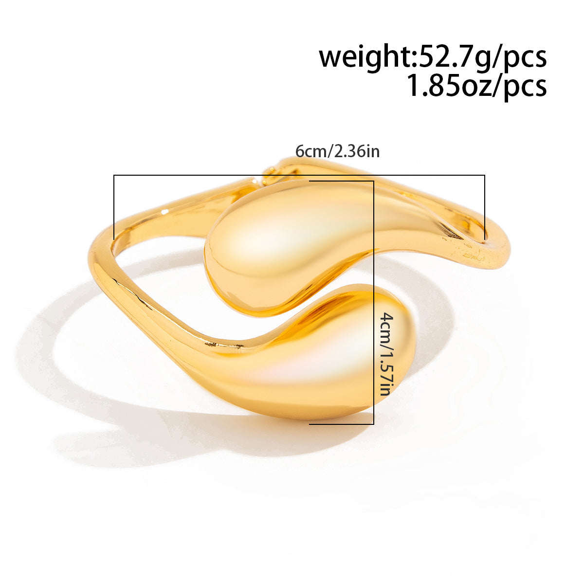 Hot-Selling Hug Open Bracelet Bracelet Alloy Smooth Surface Symmetrical Water Drop Spring
