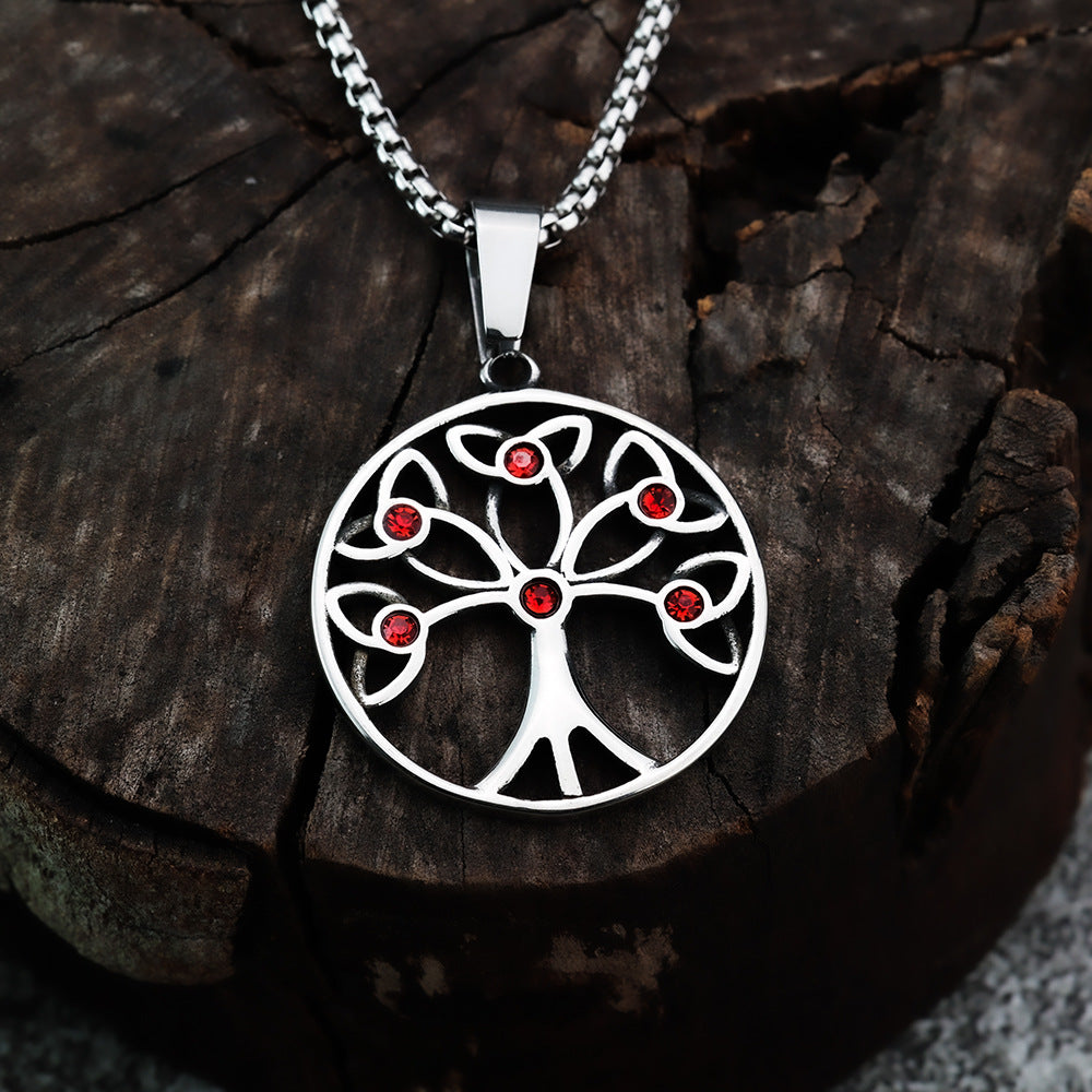 European And American Jewelry Wholesale Titanium Steel Men's Pendant Necklace Inlaid Zircon Tree Of Life
