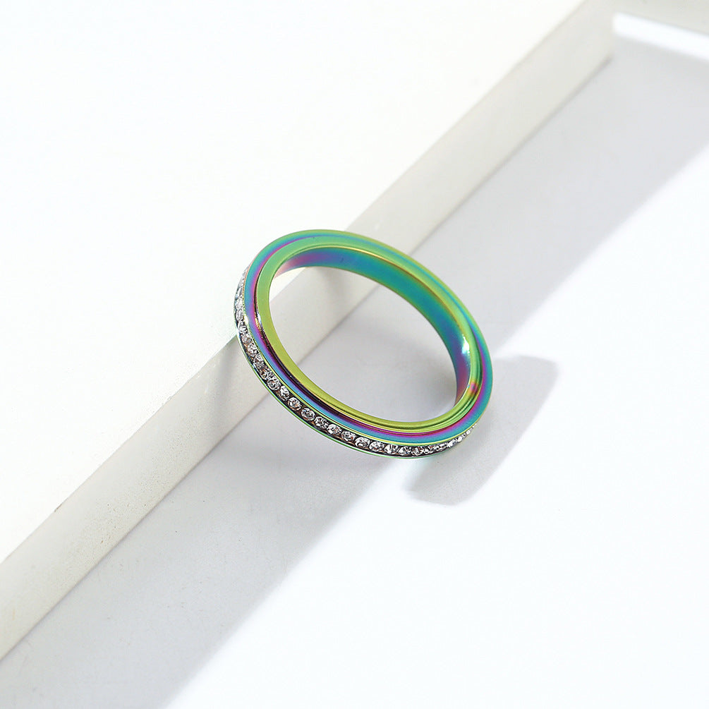 Cross-Border 3mm Full Zircon Rotatable Light Luxury Ring