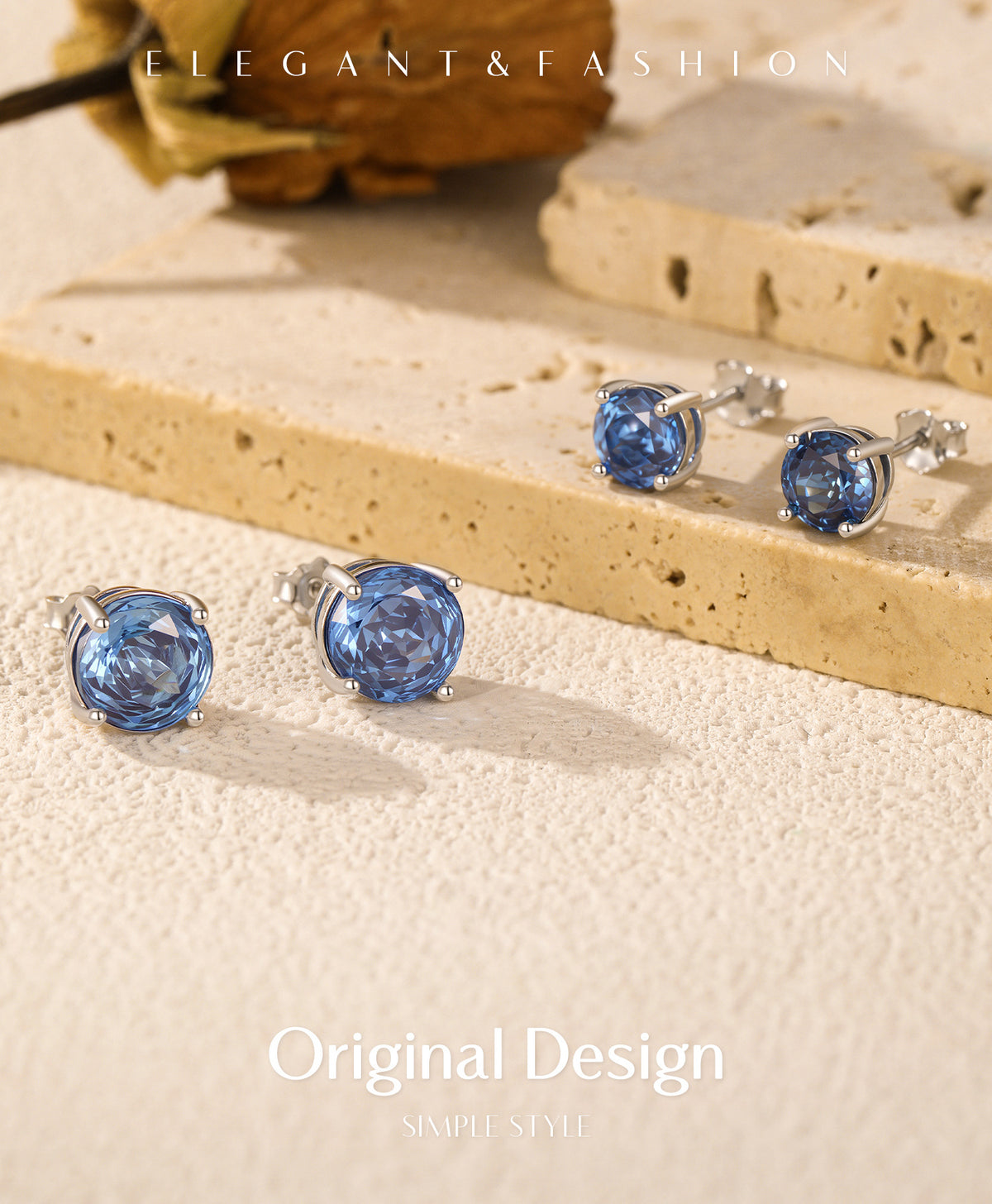 925 Sterling Silver Royal Blue Rose-Cut Zircon Stud Earrings