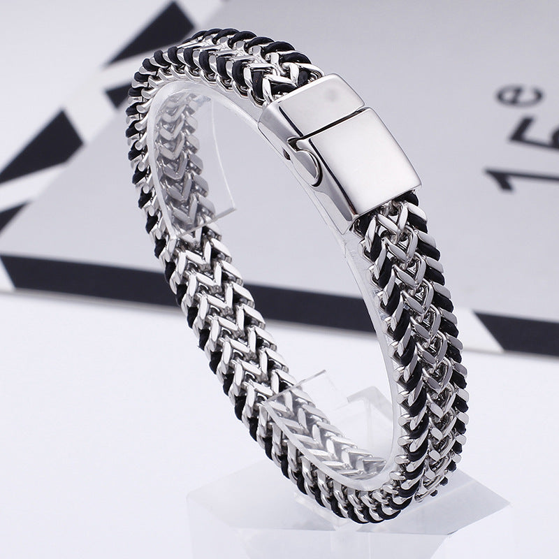Planderful Mens Woven Leather Bracelet Magnetic Buckle