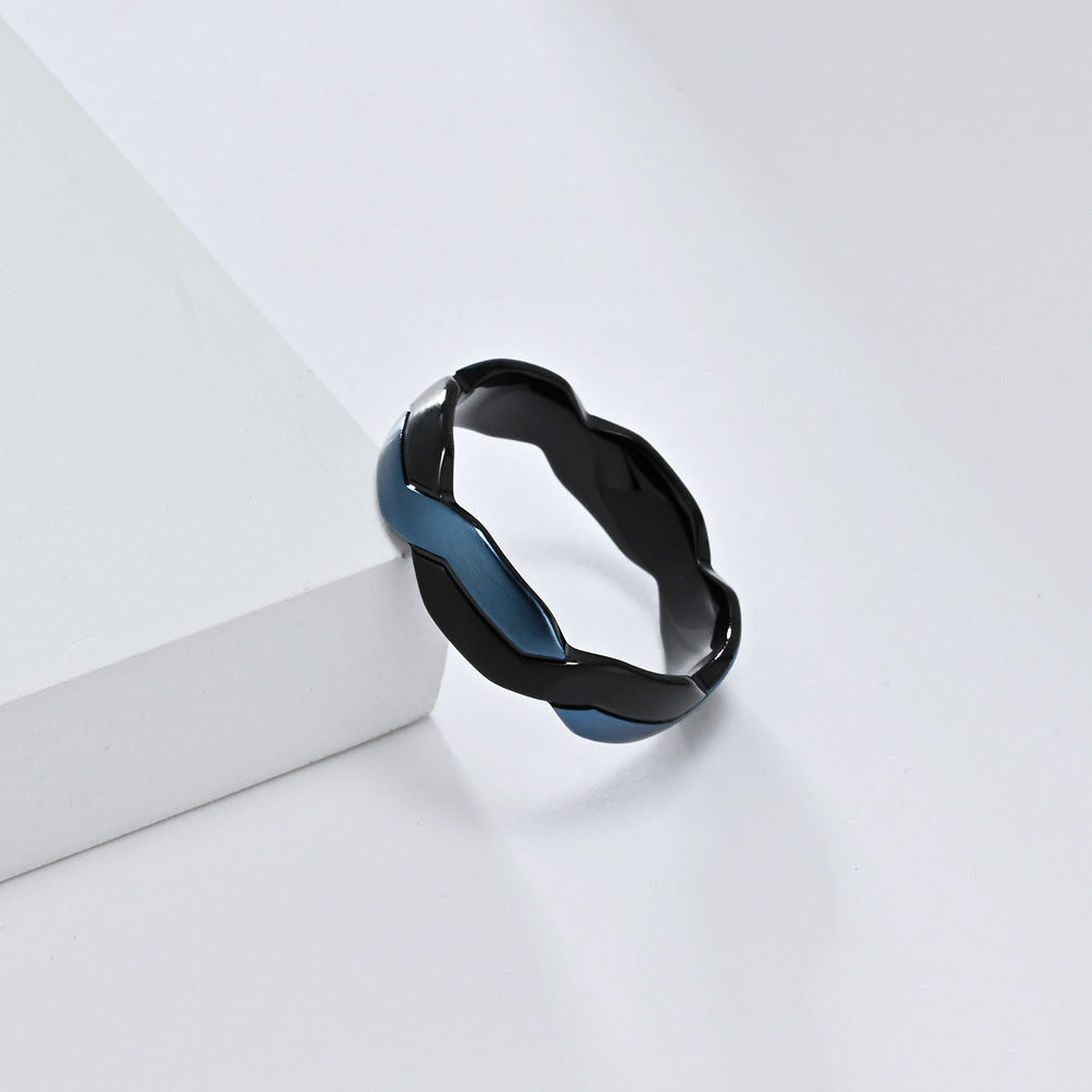 Engraved Geometric Woven Two-Color Titanium Steel Ring