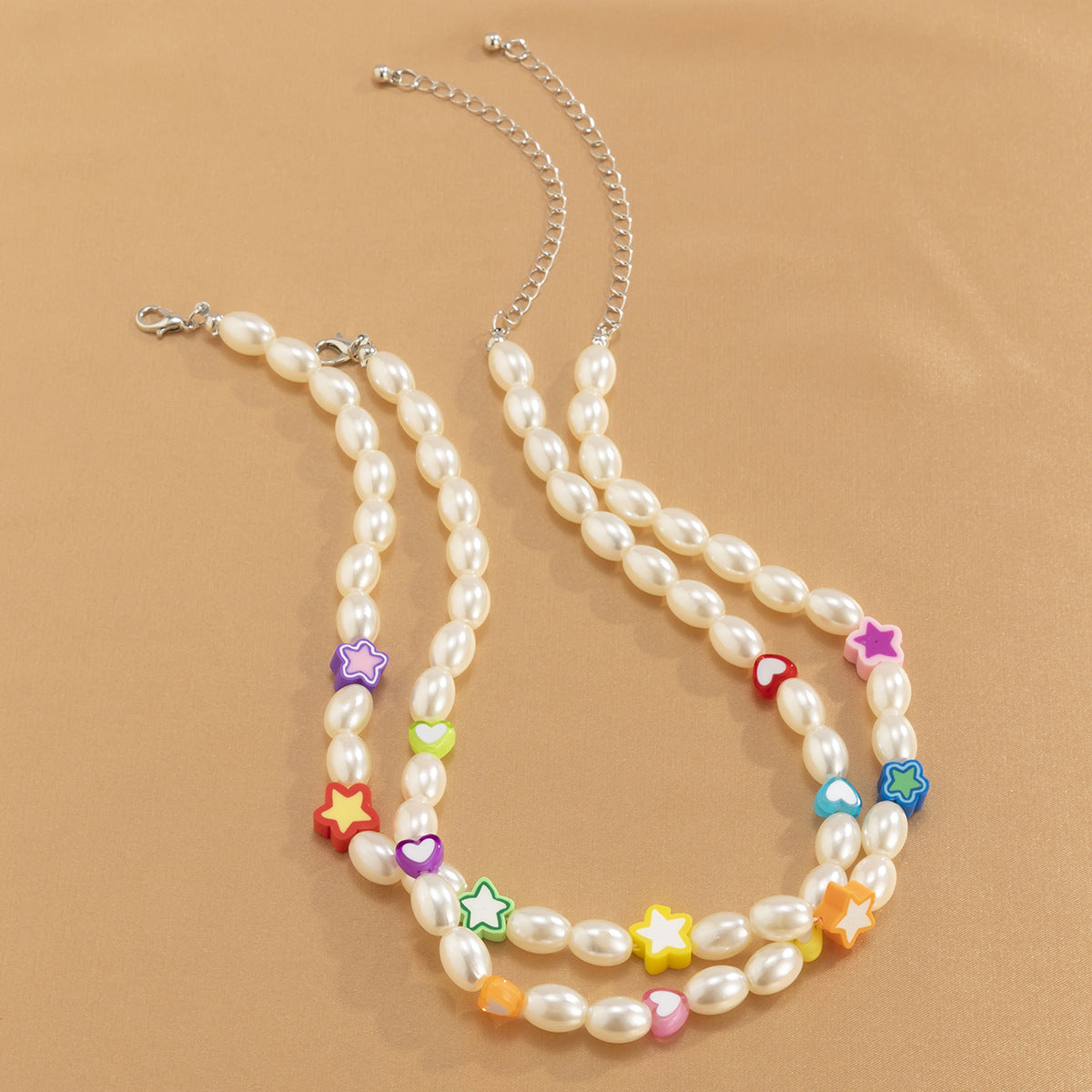Planderful Vienna Verve Beaded Imitation Pearl Necklace For Women Star And Heart Shapes Mixed Colors