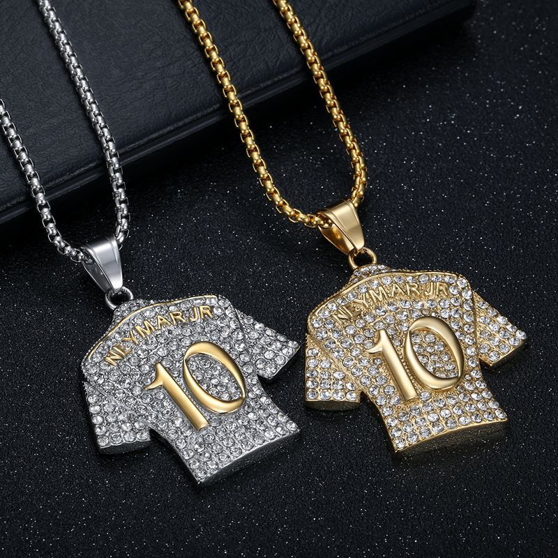 Planderful Football Jersey Pendant Necklace No 10 Titanium Steel Gold Plated Zircon Hip Hop Style