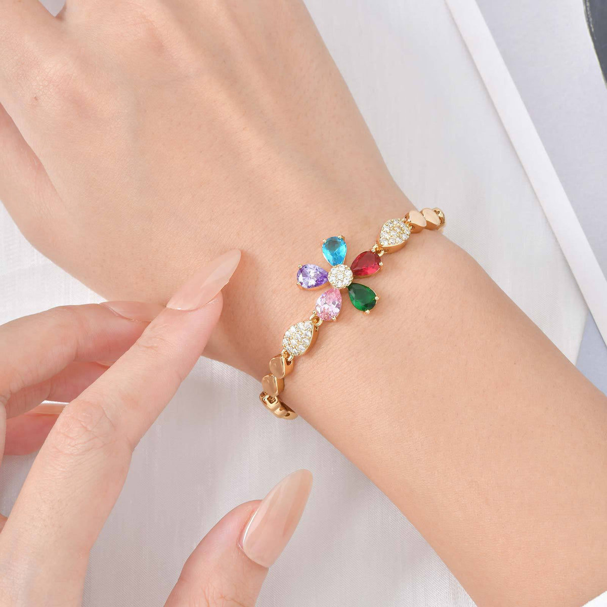 Heart Flower Rose Zircon Copper Bracelet