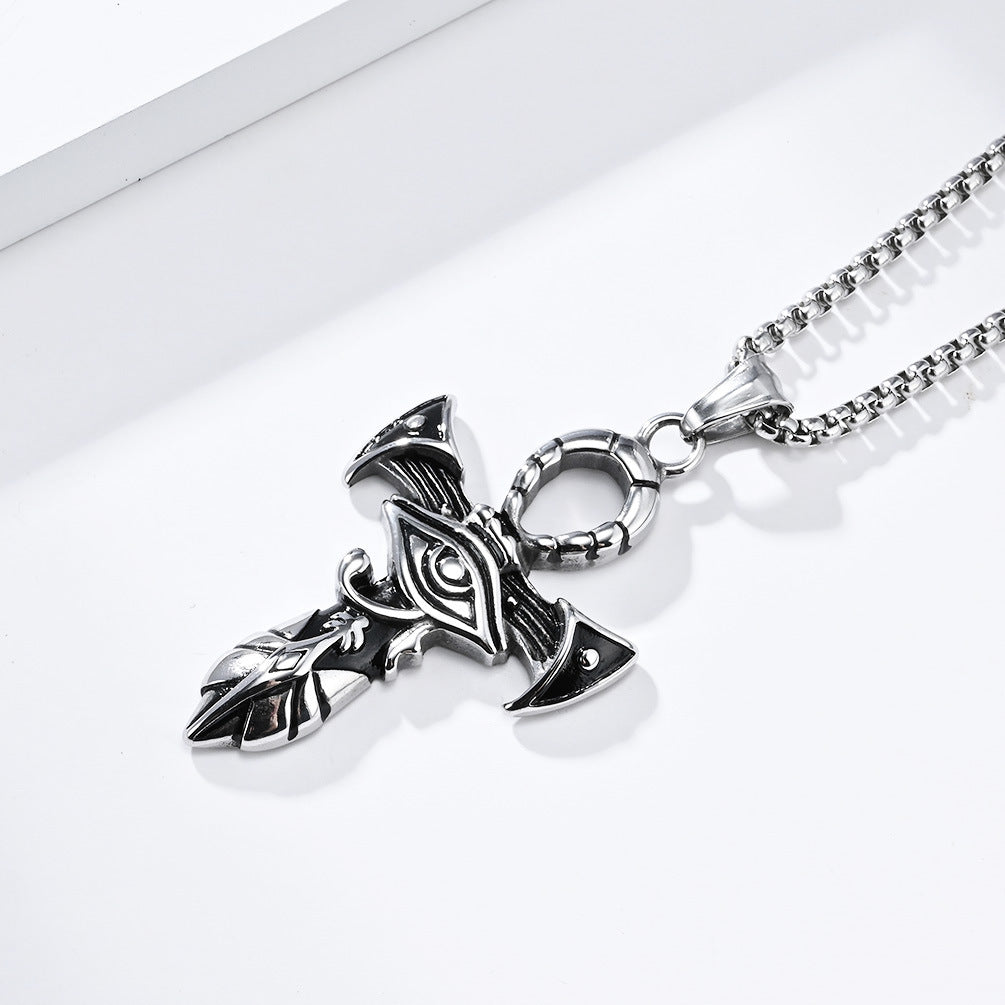 Planderful Titanium Steel Necklace Eye Of Horus Ankh Cross For Hip Hop Streetwear Fans Durable Bold Statement