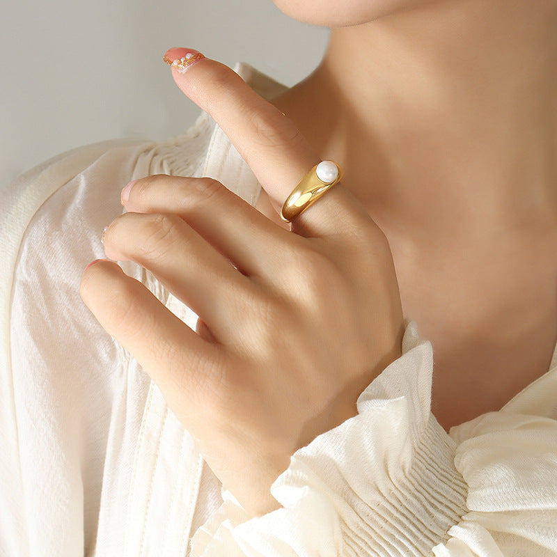 Autumn Chic Freshwater Pearl Open Index Finger Ring - Women's Elegant French Style Jewelry