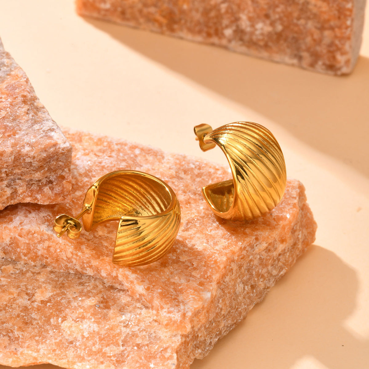 Ribbed Half-Hoop Earrings — Gold