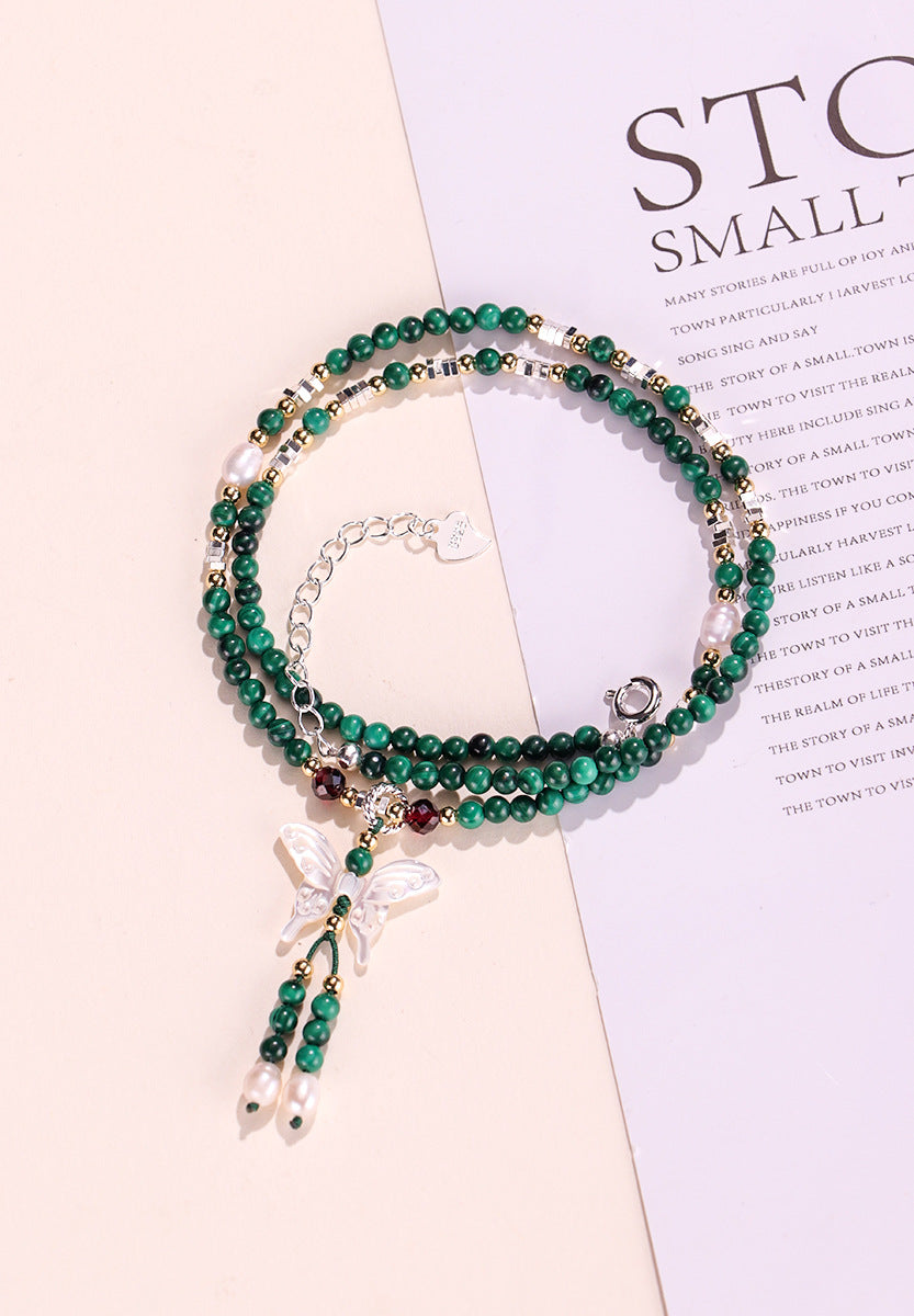 Freshwater Pearl Malachite Butterfly Necklace