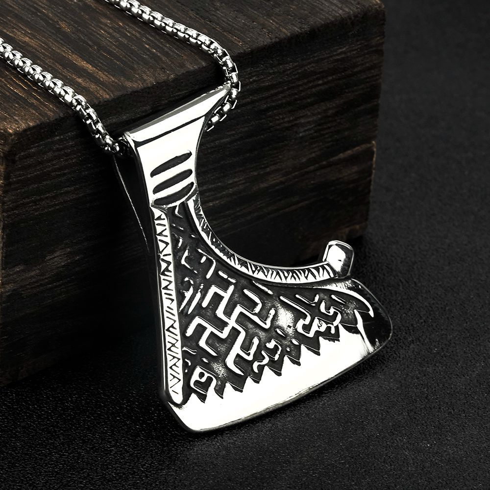 European And American Jewelry Wholesale Titanium Steel Men's Pendant Retro Viking Axe Necklace