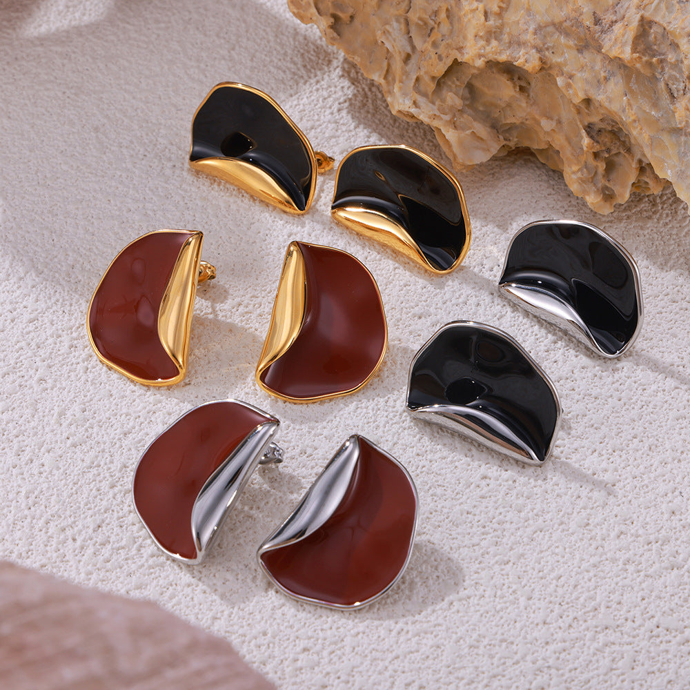 Golden Glaze Design Stud Earrings - Trendy Personalized Jewelry