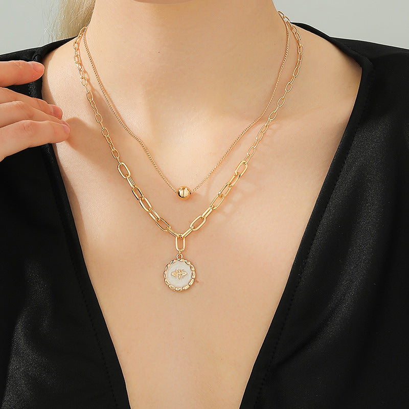 Honeybee Double-Layer Necklace with Vintage Charm