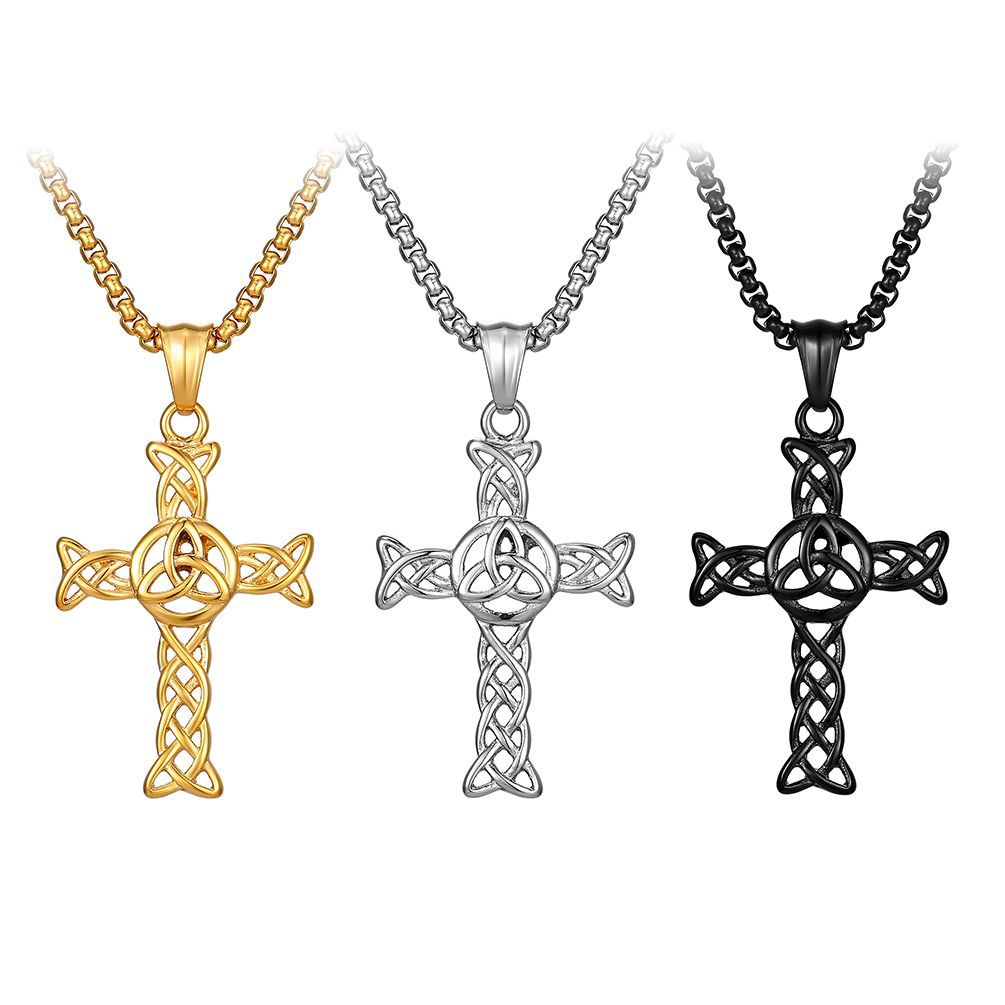 Cross-Border Amazon Celtic Knot Hollow Titanium Steel Cross Necklace for Men and Women