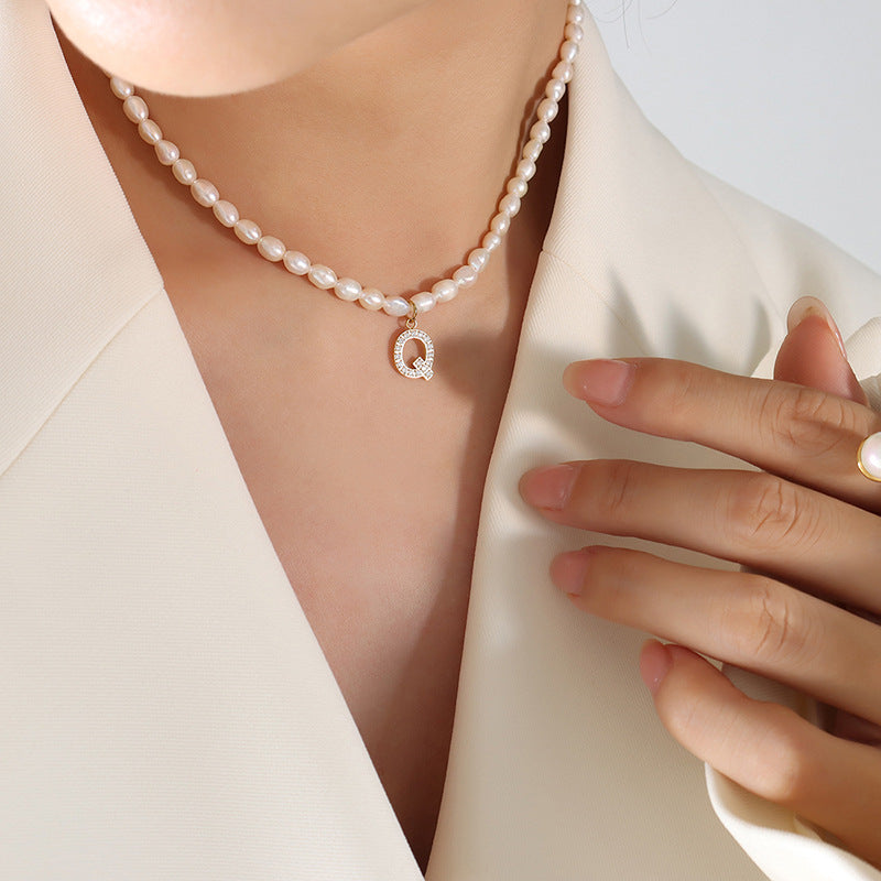 Exquisite Titan Gold-Plated Necklace with Full-Zircon Pendant