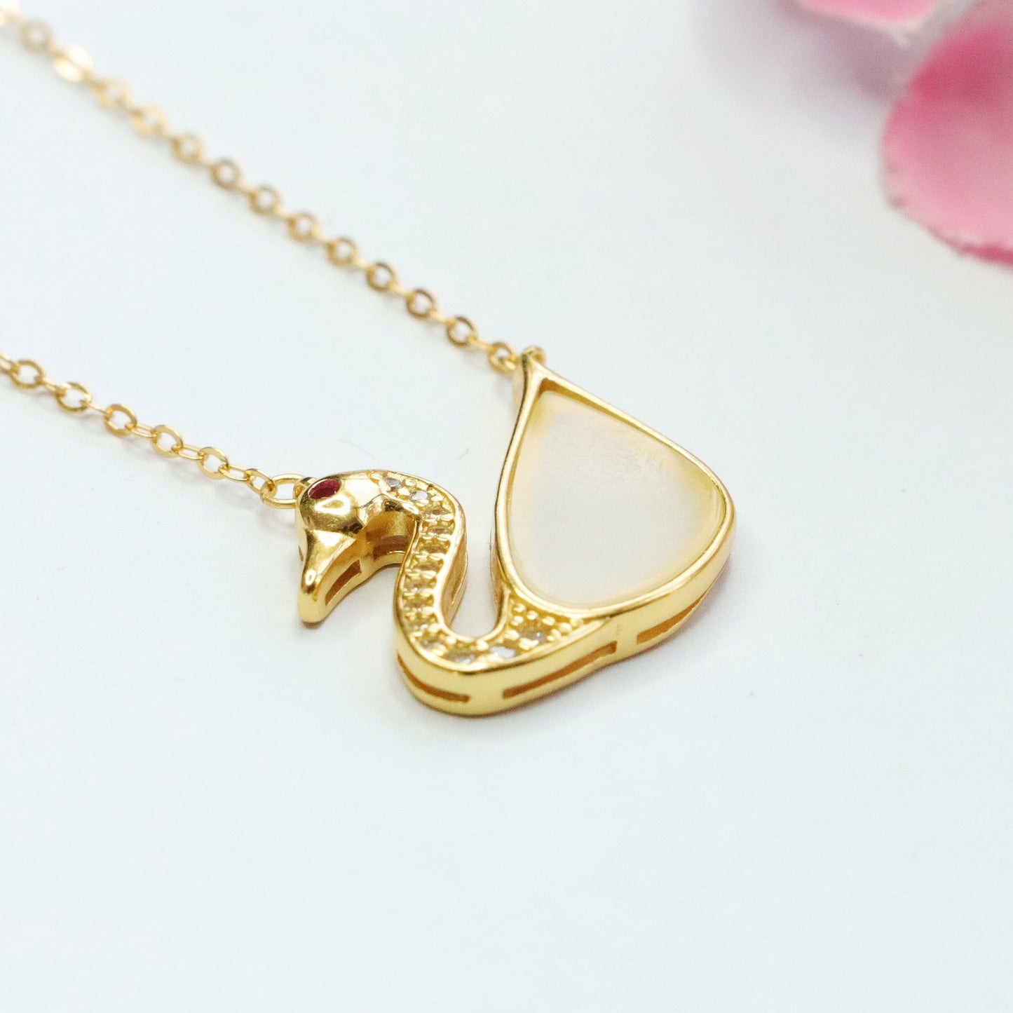 White Jade Swan Sterling Silver Necklace with Hotan Jade Accents