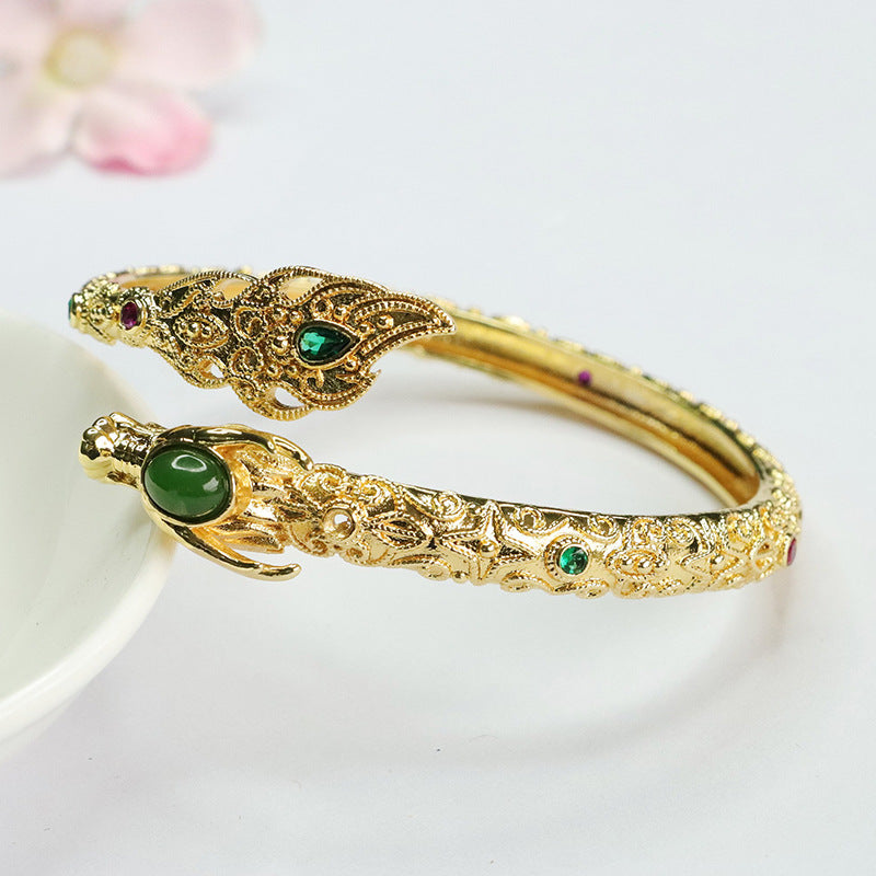 Hetian Jade Dragon Zodiac Sterling Silver Bracelet