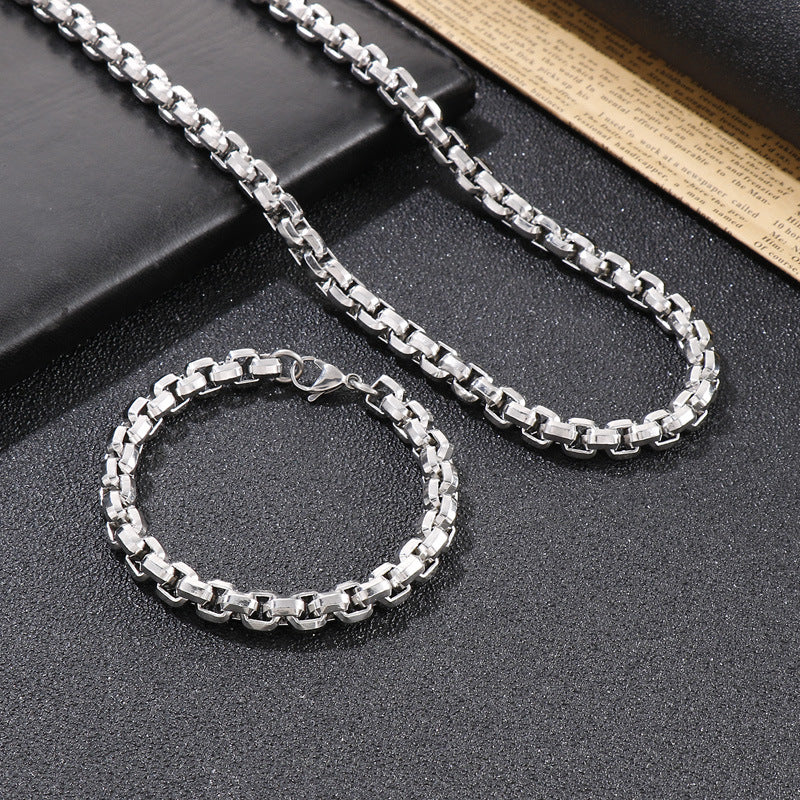 Stainless Steel, Trends, Edging Square Pearl Chain, Titanium Steel Men's Necklace Bracelet.