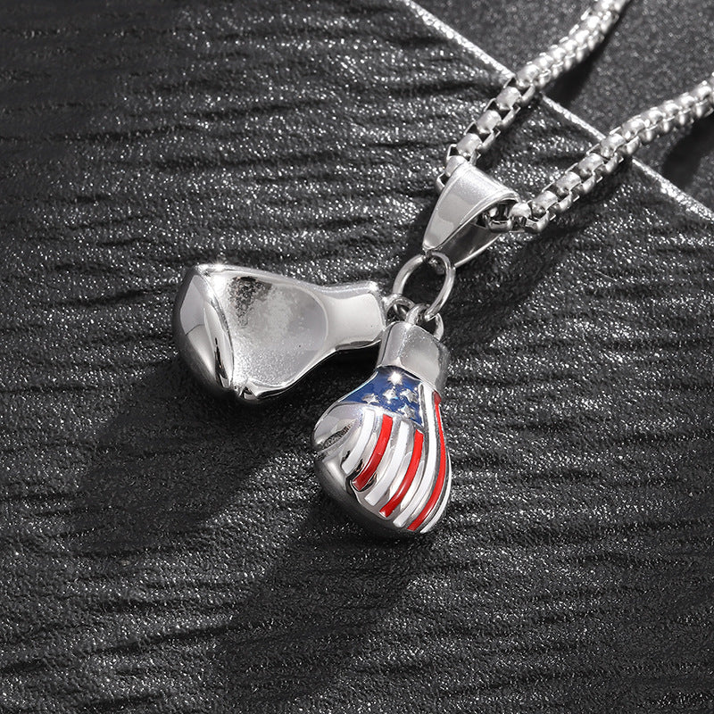 Planderful Hip Hop Necklace Premium Titanium Steel Epoxy Star Spangled Banner Double Pendant For Streetwear Fans